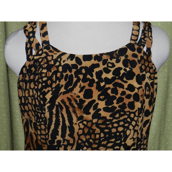Ladies RJ Stevens size 14 animal print sleeveless raw hem top zips in back - Picture 5 of 6